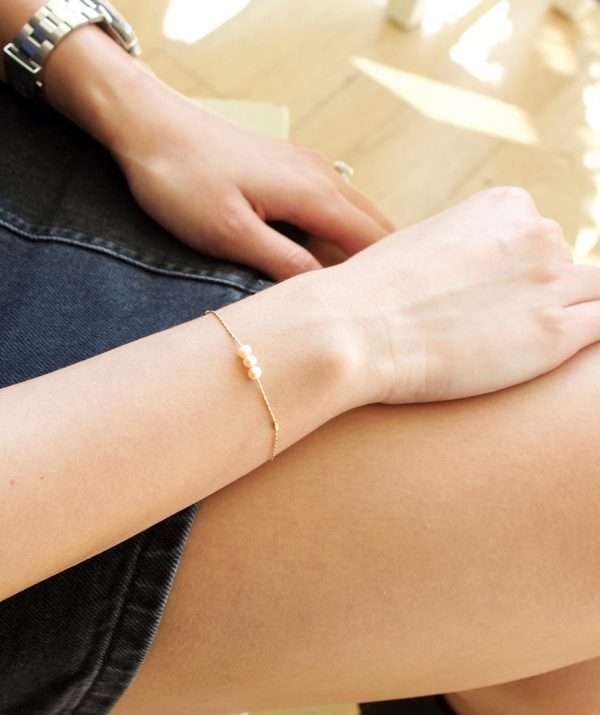 Soft heart bracelet 3 pearls / gold