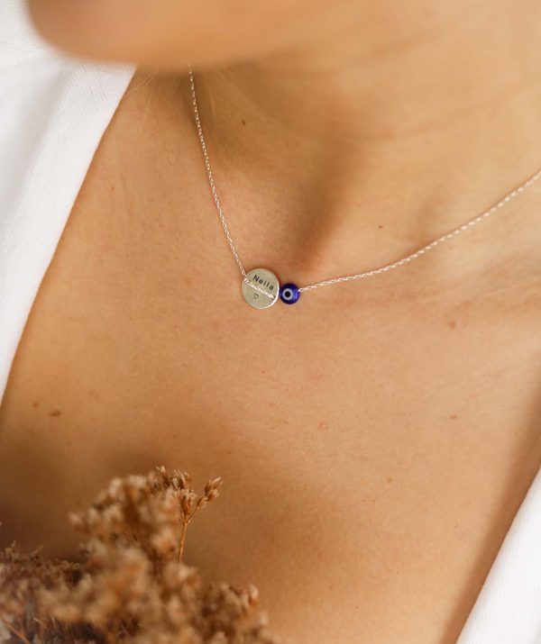 button necklace blue eye  / sterling silver