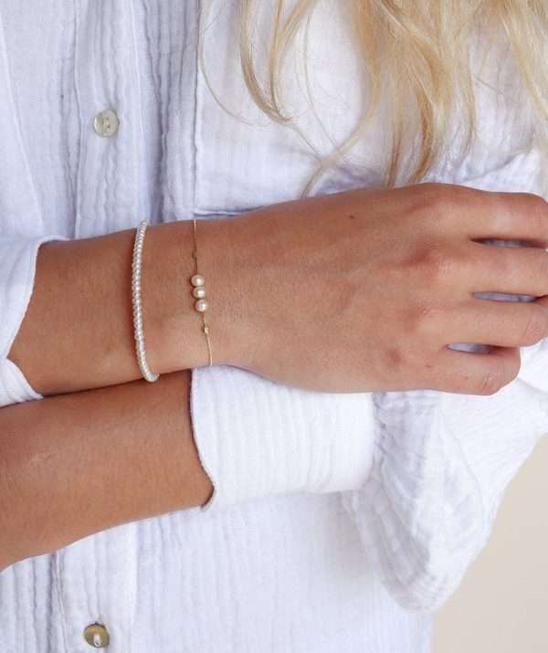 Soft heart bracelet 3 pearls / 14K Gold