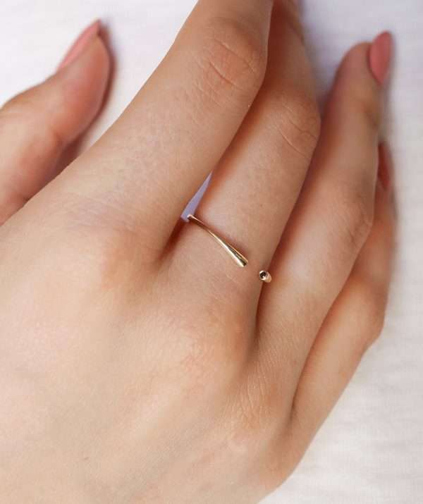 cuff ring black diamond  / 14K Gold