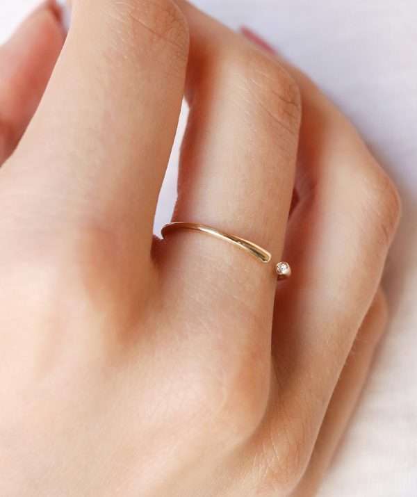 cuff ring white diamond  / 14K Gold