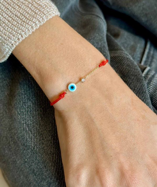 white eye diamond red rope bracelet / 14K Gold