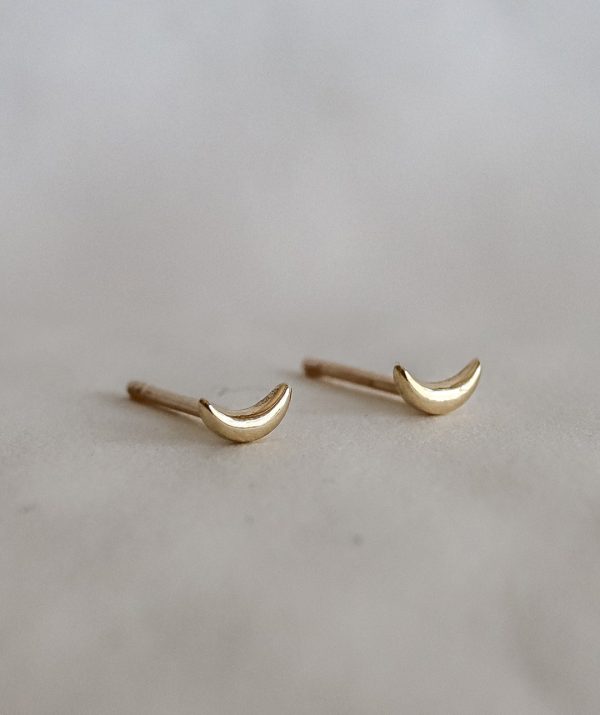 moon stud earrings  / 14K Gold