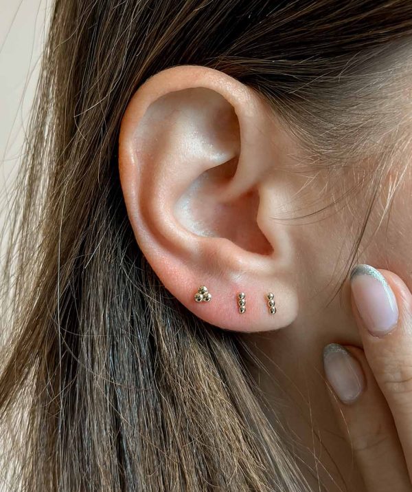 triple stud earrings / 14K Gold