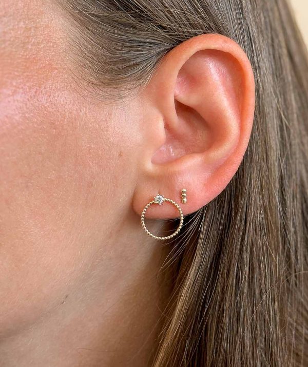 diamond beaded hoop earrings  / 14K Gold