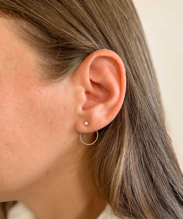 beaded hoop earrings with diamond studs  / 14K Gold